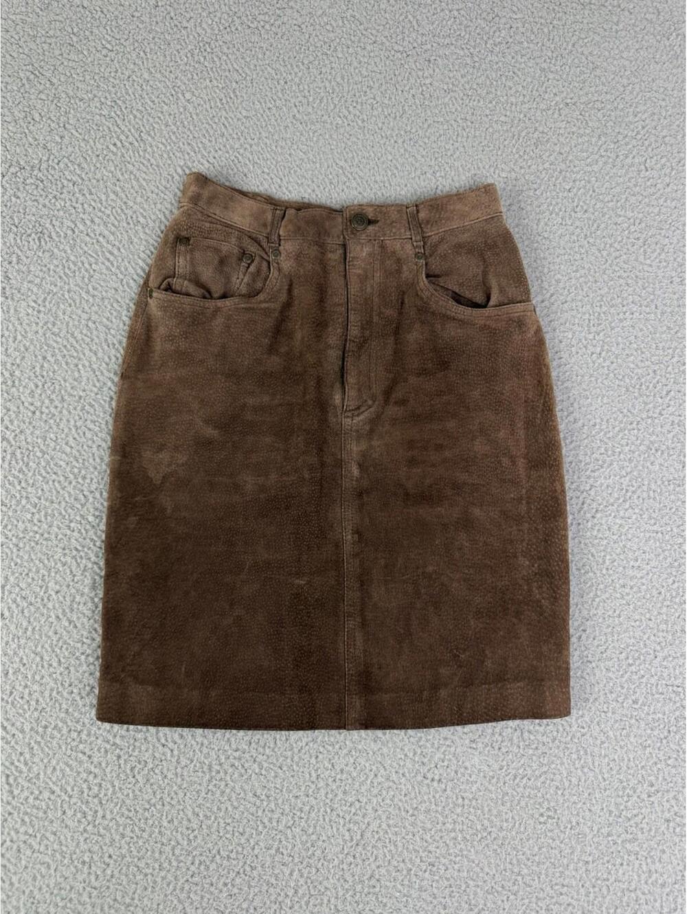 Copper Key Vintage Dark Brown Lined 5 Pocket Leather Suede Skirt Size 26x19.5
